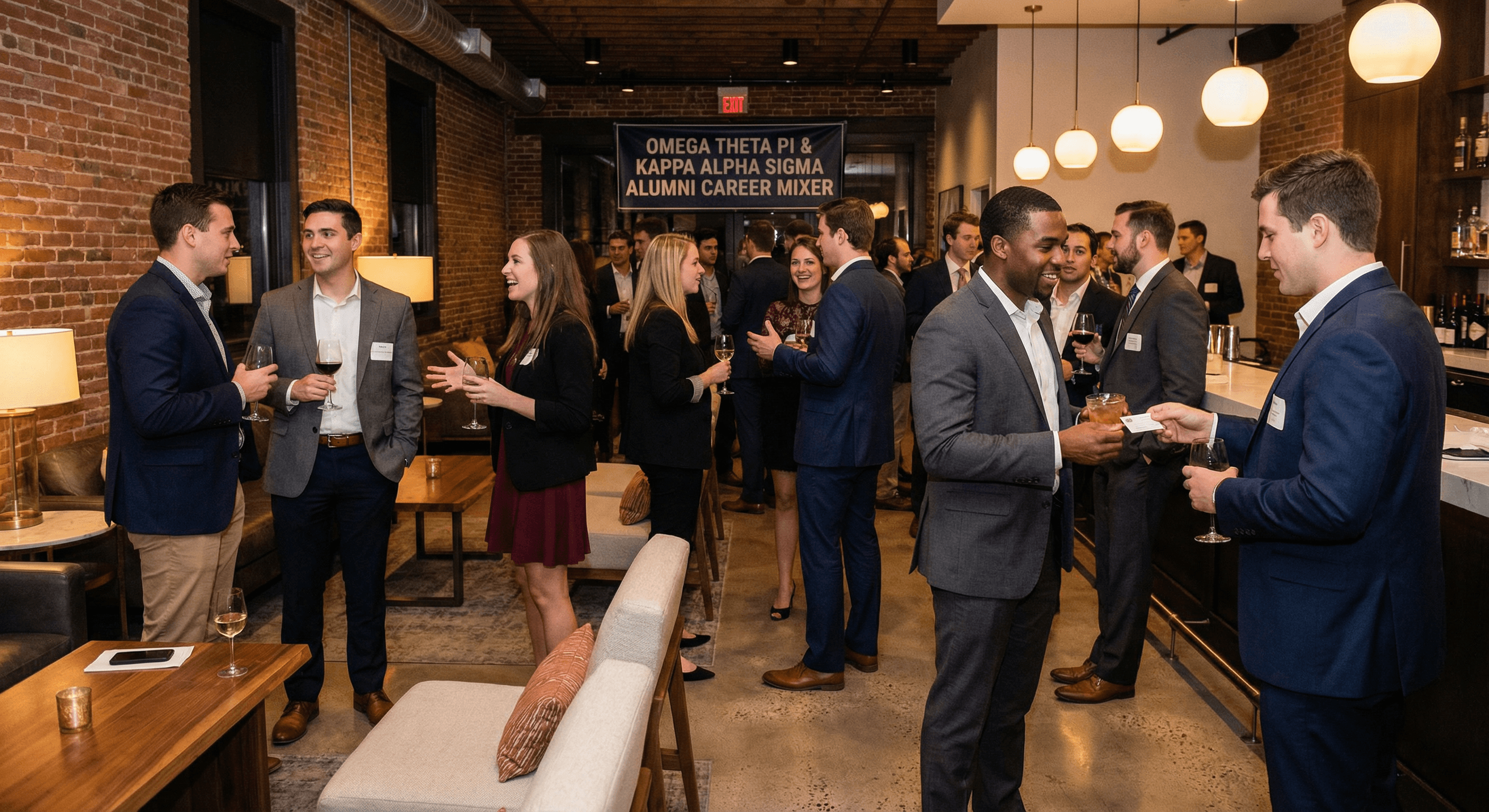 Fraternity and sorority alumni networking at a professional career mixer event matched through Networkli Greek organization alumni engagement platform